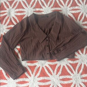 Zara Brown Textured Button-Front Crop Shirt